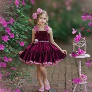 Dollcake Charity Velvet Dress in burgundy, Girls Size 7